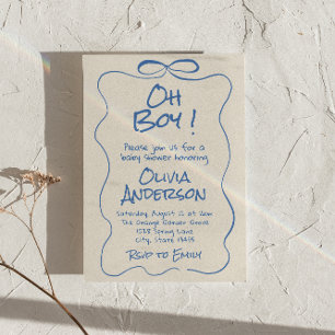 Oh Boy Hand Drawn Geschreven Blue Boy Bow Baby sho Kaart