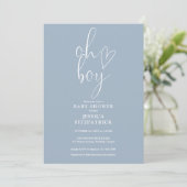 Oh Boy Heart Dusty Blue Boy Alles in één Baby show Kaart (Staand voorkant)