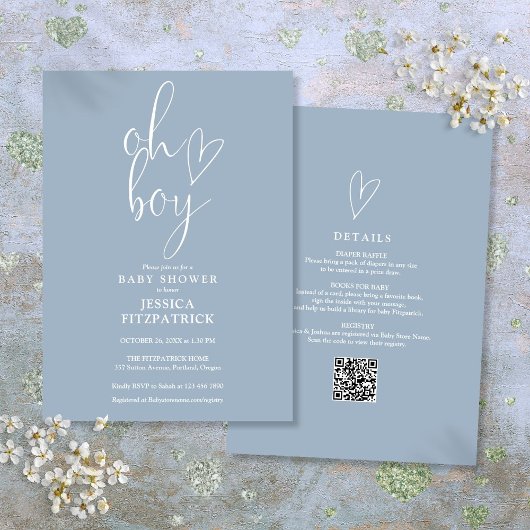Oh Boy Heart Dusty Blue Boy Alles in één Baby show Kaart