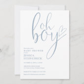 Oh Boy Heart Dusty Blue Boy Photo Baby Shower Kaart (Voorkant)