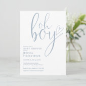 Oh Boy Heart Dusty Blue Boy Photo Baby Shower Kaart (Staand voorkant)