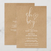 Oh Boy Heart Rustic Kraft alles in één Baby shower Kaart (Voorkant / Achterkant)