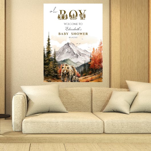 Oh Boy Herfst Woodland Beer Mountain Baby shower Poster