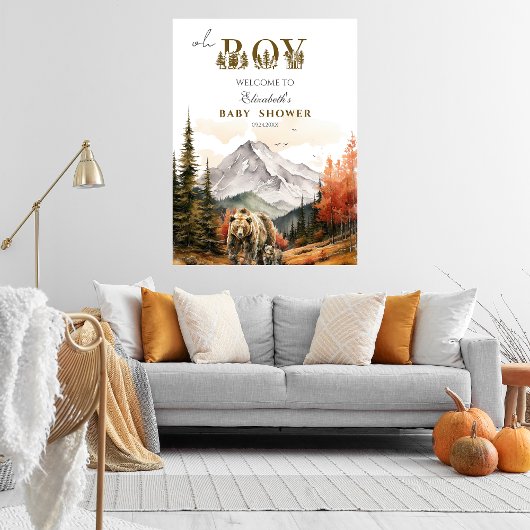 Oh Boy Herfst Woodland Beer Mountain Baby shower Poster