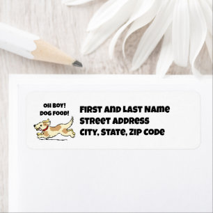 Oh Boy Hondenvoer Hongerige Puppy Cartoon Illustra Etiket