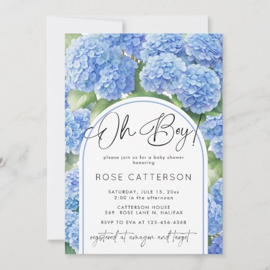 Oh Boy Hydrangea Blue Flowers Baby shower Kaart (Voorkant)