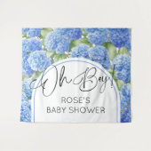 Oh Boy Hydrangea Blue Flowers Baby shower Wandkleed (Voorkant (horizontaal))