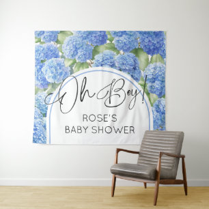 Oh Boy Hydrangea Blue Flowers Baby shower Wandkleed