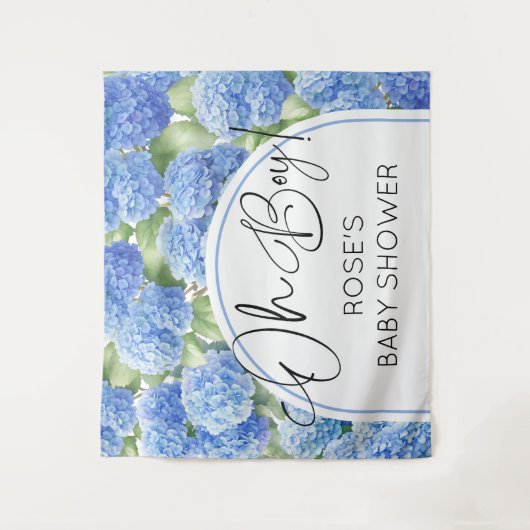 Oh Boy Hydrangea Blue Flowers Baby shower Wandkleed (Voorkant)