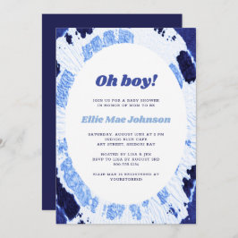 Oh Boy Indigo Blue Shibori Tie Dye Baby shower Kaart