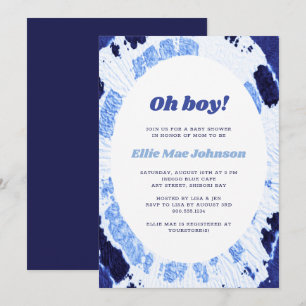 Oh Boy Indigo Blue Shibori Tie Dye Baby shower Kaart