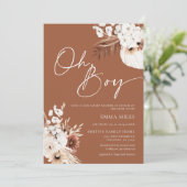 Oh Boy Invitation Terracotta Pampas Baby shower Kaart (Staand voorkant)