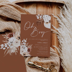 Oh Boy Invitation Terracotta Pampas Baby shower Kaart