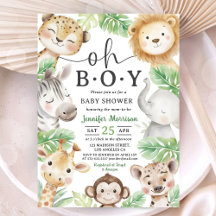 Oh Boy Jungle Baby Shower Safari Dieren Uitnodigin