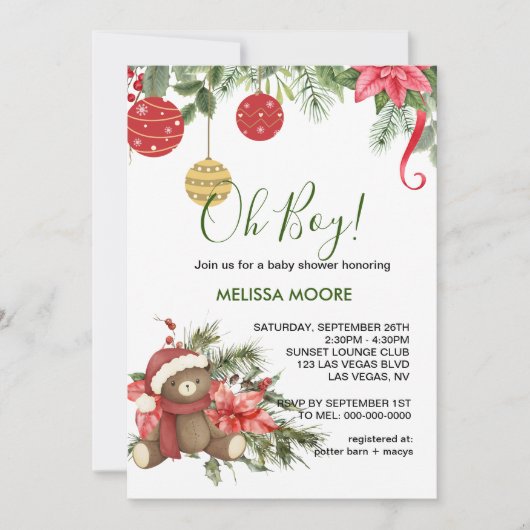 Oh boy kerstwinter baby shower kaart (Voorkant)