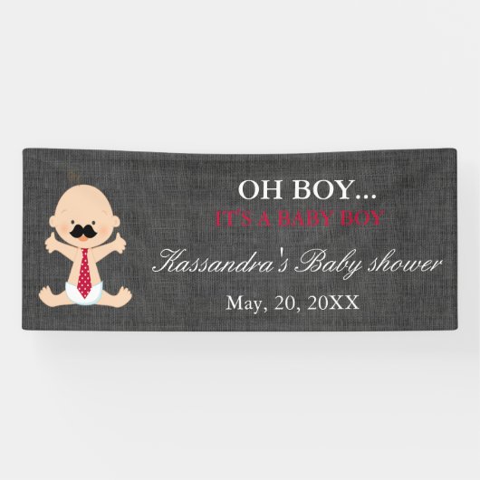 OH BOY! Kleine Man Mustache Baby Boy Shower Banner (Horizontaal)