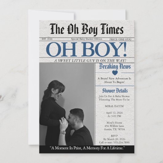 Oh Boy Kranten Baby Shower Uitnodiging (Voorkant)