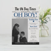Oh Boy Kranten Baby Shower Uitnodiging (Staand voorkant)