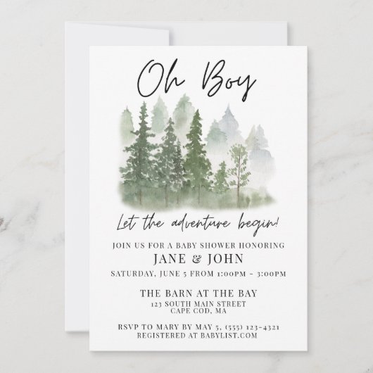 "Oh Boy, laat het avontuur beginnen" Baby shower Kaart (Voorkant)