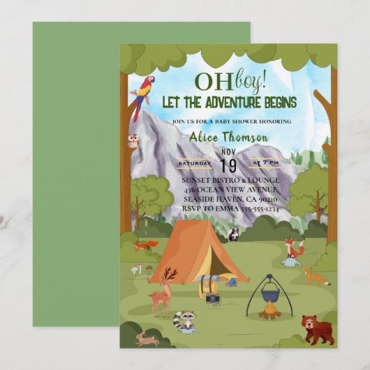 Oh boy laat het avontuur begint bos baby shower kaart (Voorkant / Achterkant)