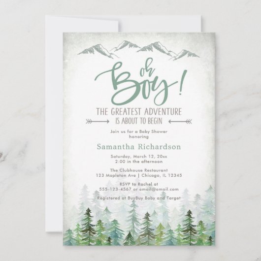 Oh Boy Let's Adventure Begin Forest Baby Shower Kaart (Voorkant)