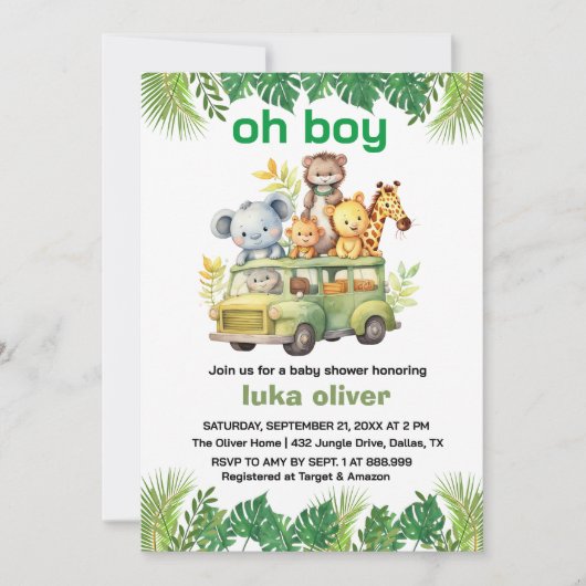 Oh Boy Leuk oerwoud Safari Dieren baby shower Kaart (Voorkant)