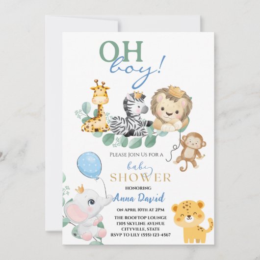 Oh Boy Leuke Safari oerwoud Dieren baby shower Kaart (Voorkant)