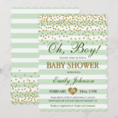 Oh Boy Light Green Khaki Gold Confetti Baby shower Kaart (Voorkant / Achterkant)