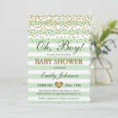 Oh Boy Light Green Khaki Gold Confetti Baby shower Kaart (Staand voorkant)