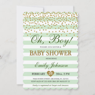 Oh Boy Light Green Khaki Gold Confetti Baby shower Kaart