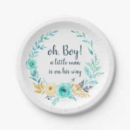Oh Boy Little Man Baby shower Blauw Grijs Gouden P Papieren Bordje