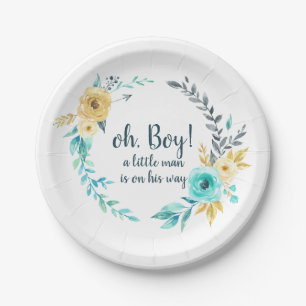 Oh Boy Little Man Baby shower Blue Grey Wreate Papieren Bordje