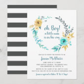 Oh Boy Little Man Baby shower donkergrijs Uitnodig Kaart (Voorkant / Achterkant)