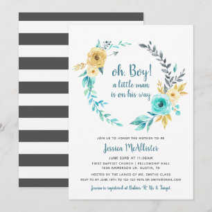 Oh Boy Little Man Baby shower donkergrijs Uitnodig Kaart