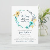 Oh Boy Little Man Baby shower Grey Invitation Kaart (Staand voorkant)