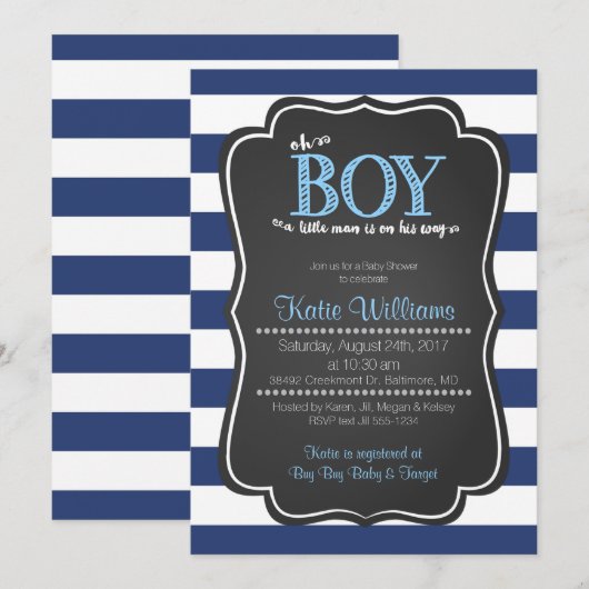 Oh Boy Little Man Baby shower Invitation Kaart (Voorkant / Achterkant)