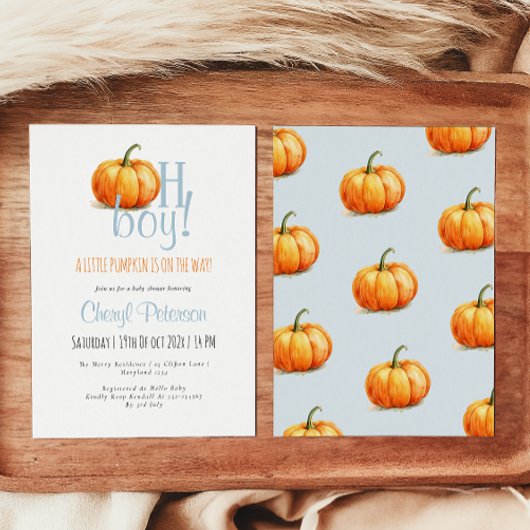 Oh Boy Little Pumpkin Blue Boy Baby shower Kaart
