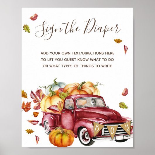 Oh Boy Little Pumpkin Herfst Baby shower Sign Post Poster (Voorkant)