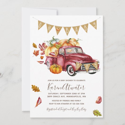 Oh Boy Little Pumpkin Herfst Baby shower Uitnodigi Kaart (Voorkant)