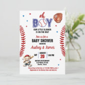 Oh Boy Little Slugger Baseball Theme Baby shower Kaart (Staand voorkant)