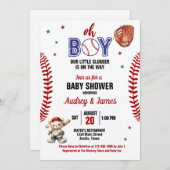 Oh Boy Little Slugger Baseball Theme Baby shower Kaart (Voorkant / Achterkant)