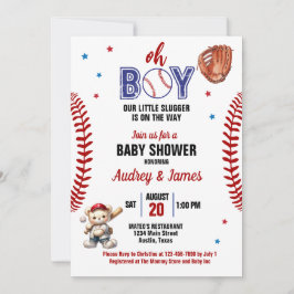 Oh Boy Little Slugger Baseball Theme Baby shower Kaart