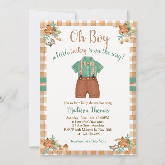 Oh Boy Little Turkey Baby shower Kaart (Voorkant)