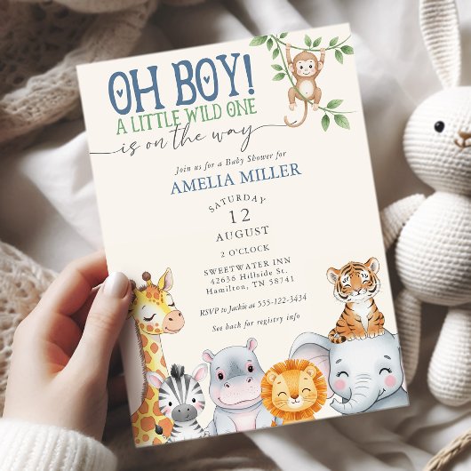 Oh Boy Little Wild One Safari Animals Baby Shower Kaart
