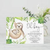 Oh Boy luiaard tropisch groen bladeren boy baby sh Kaart (Staand voorkant)