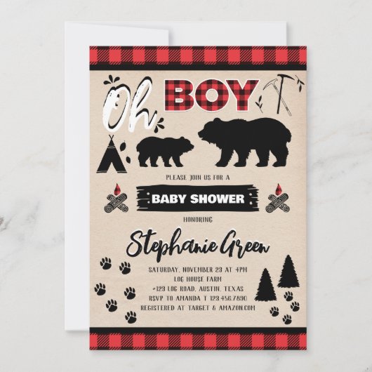 Oh Boy Lumberjack Baby shower Kaart (Voorkant)