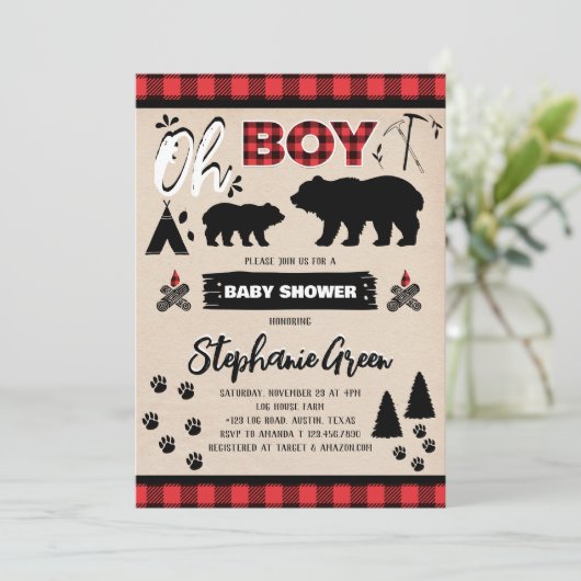 Oh Boy Lumberjack Baby shower Kaart (Staand voorkant)