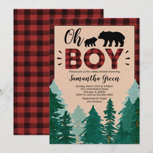 Oh Boy Lumberjack Baby shower Kaart (Voorkant / Achterkant)