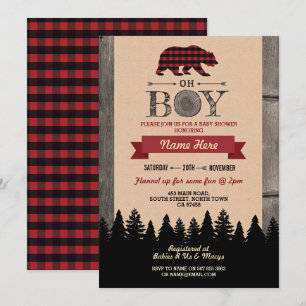 Oh Boy Lumberjack Baby shower Rood Beer Uitnodigen Kaart