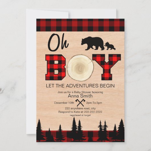 Oh Boy Lumberjack Baby shower uitnodiging (Voorkant)